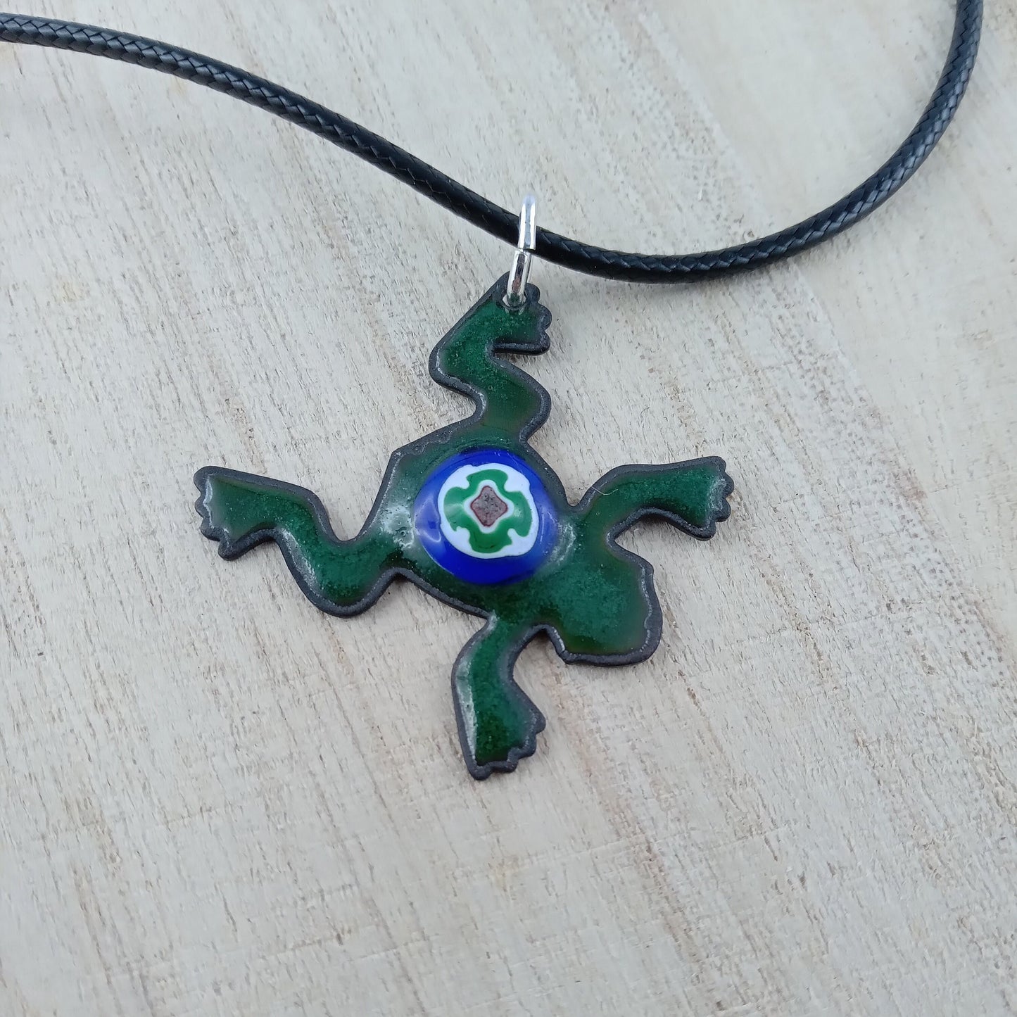 Pendant with enamel, frog pendant with chain