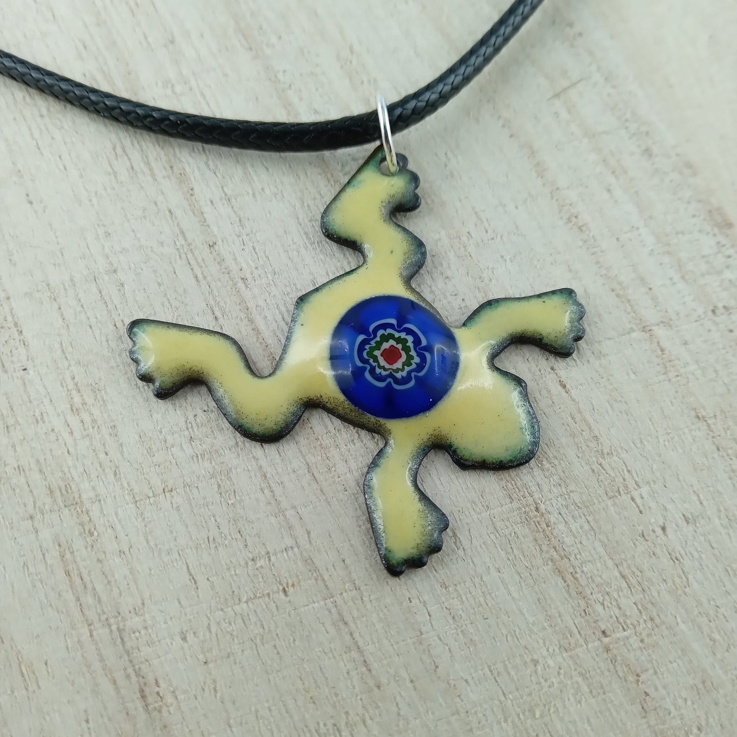 Pendant with enamel, frog pendant with chain