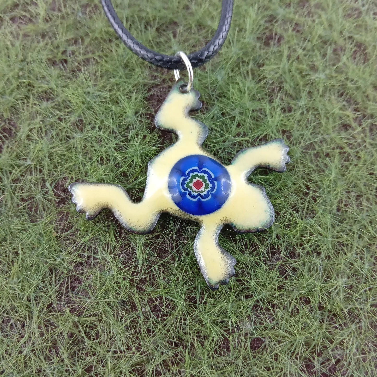 Pendant with enamel, frog pendant with chain