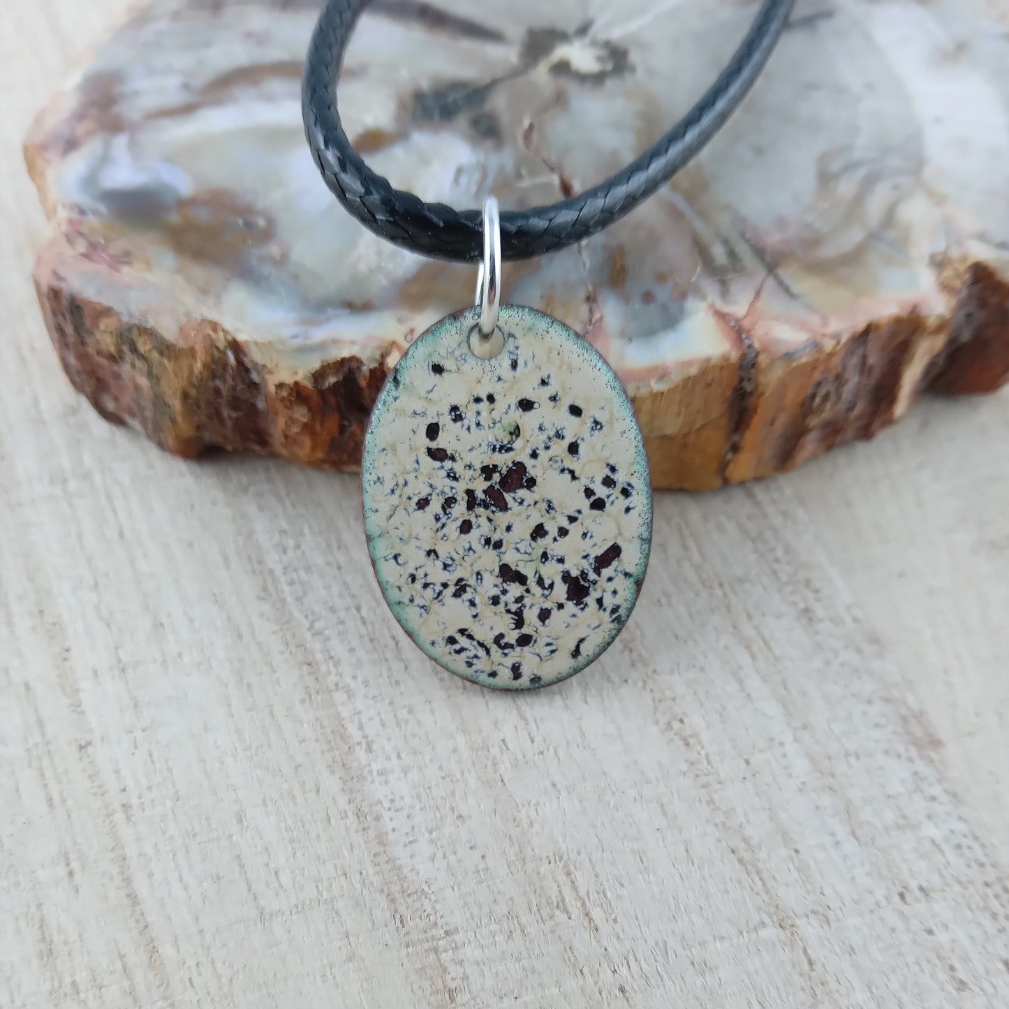 Pendant with enamel, oval pendant with chain