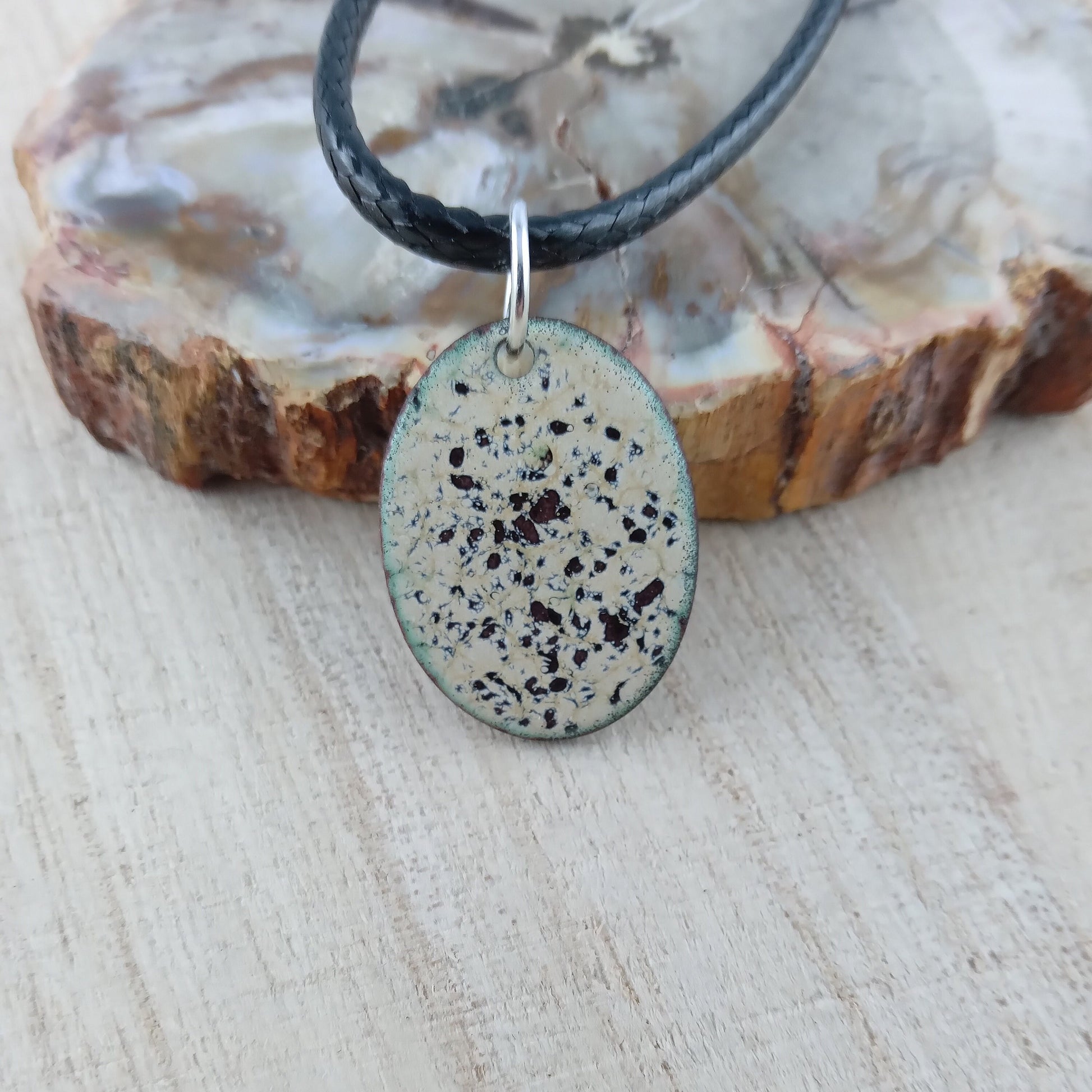 Pendant with enamel, oval pendant with chain
