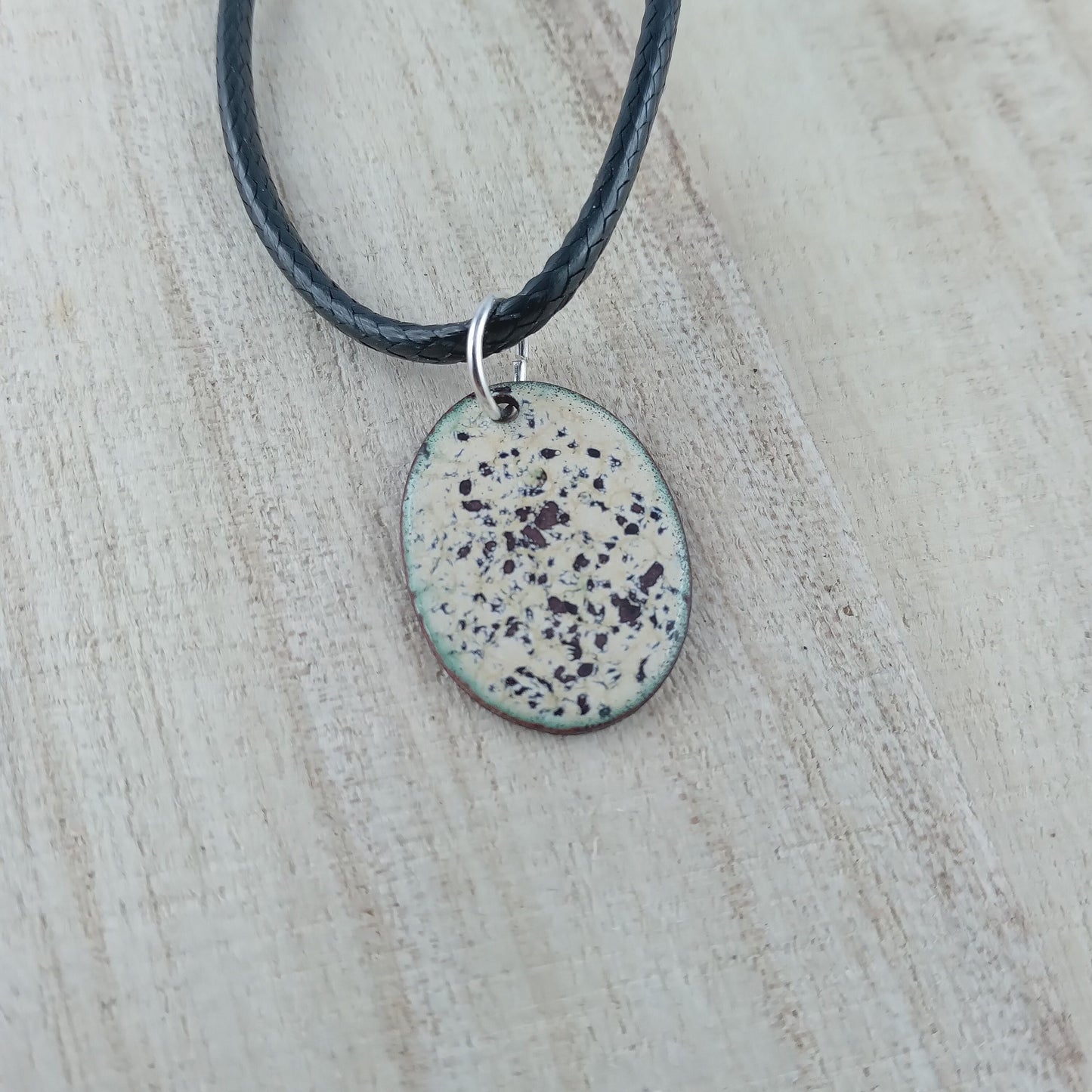 Pendant with enamel, oval pendant with chain
