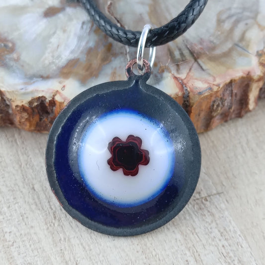 Pendant with enamel, round pendant with chain