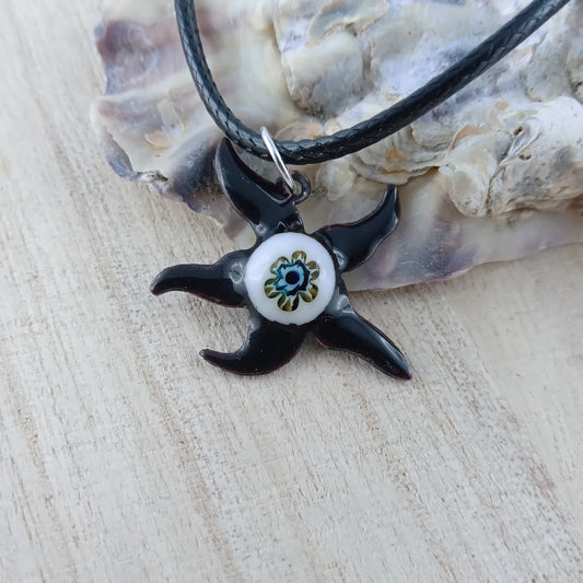 Pendant with enamel, starfish pendant with chain