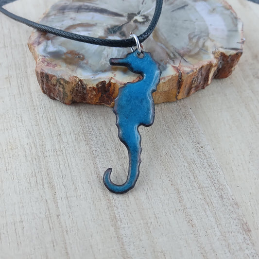 Pendant with enamel, seahorse pendant with chain