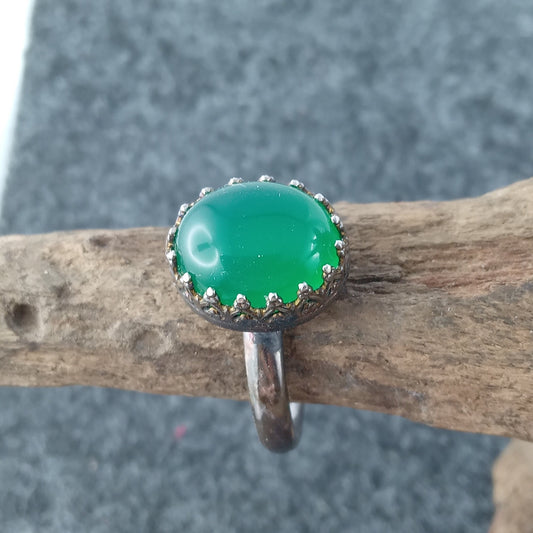 Silver ring with green agate