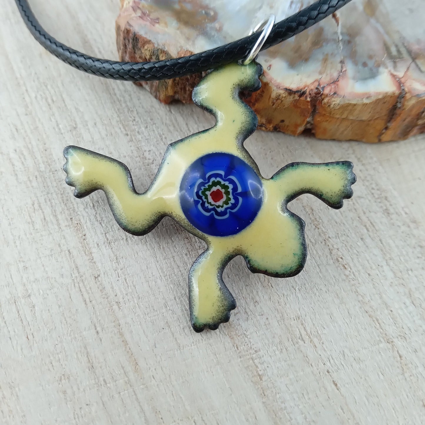 Pendant with enamel, frog pendant with chain