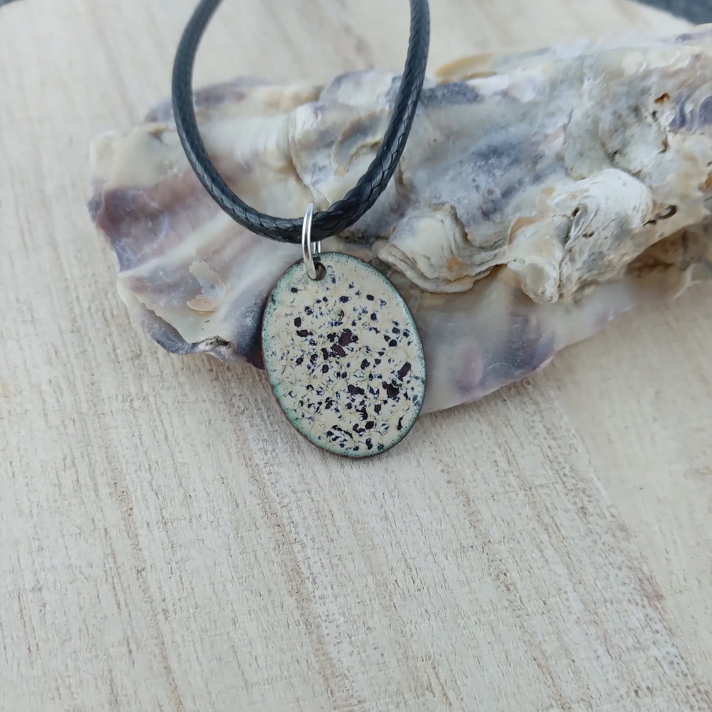 Pendant with enamel, oval pendant with chain