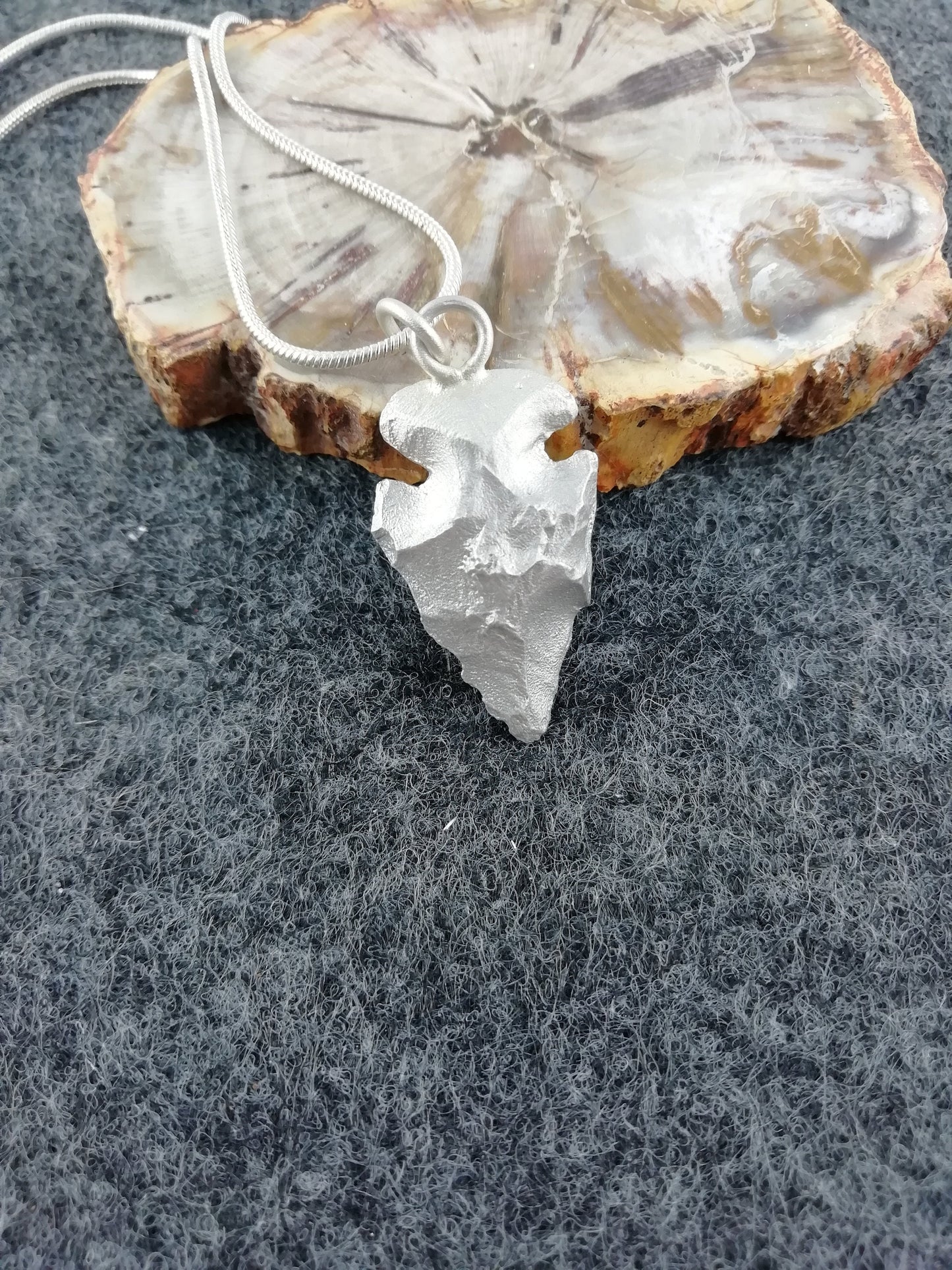 Beautiful necklace with a Stone Age arrowhead made of 925 silver