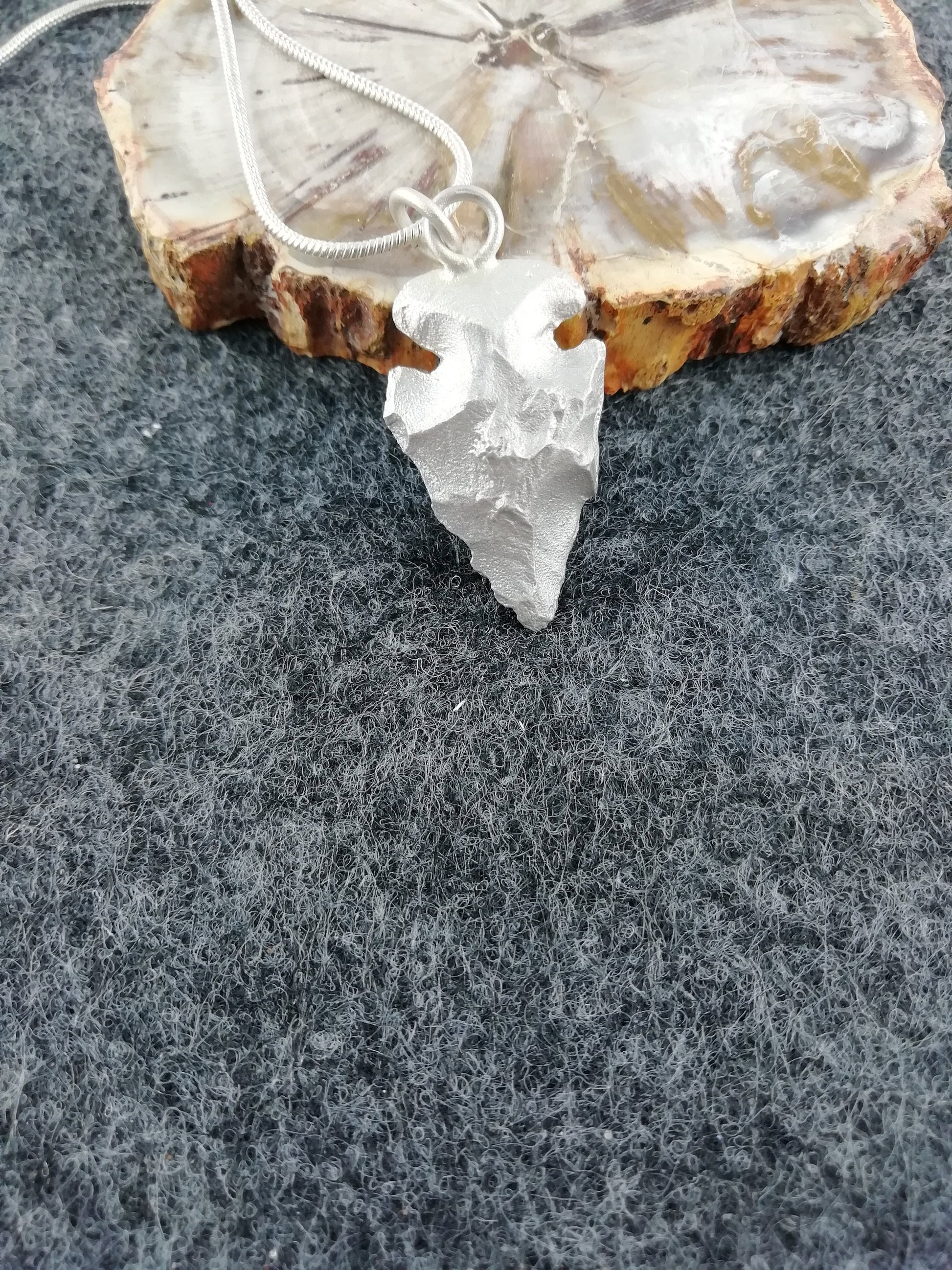 Beautiful necklace with a Stone Age arrowhead made of 925 silver