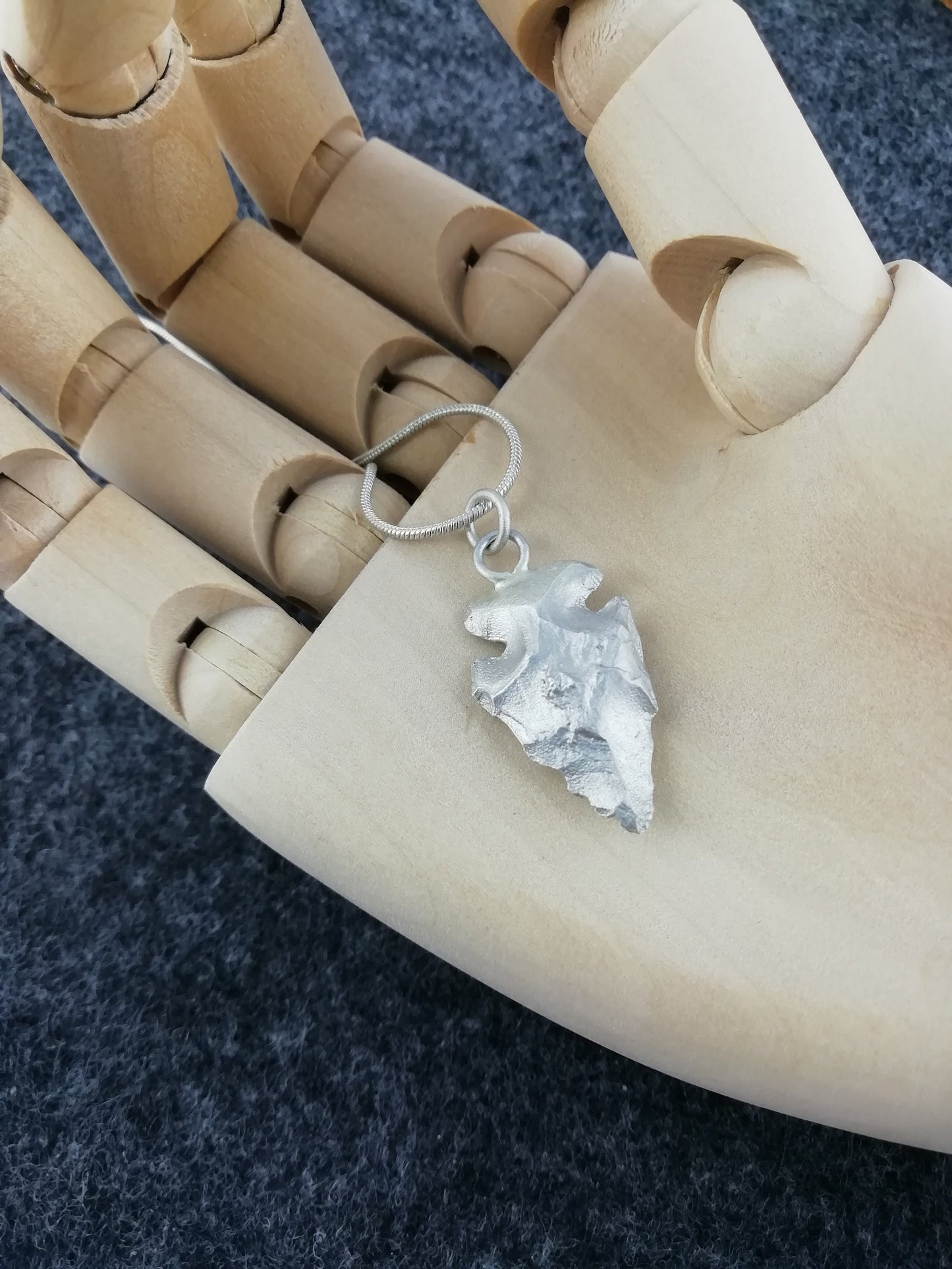 Beautiful necklace with a Stone Age arrowhead made of 925 silver