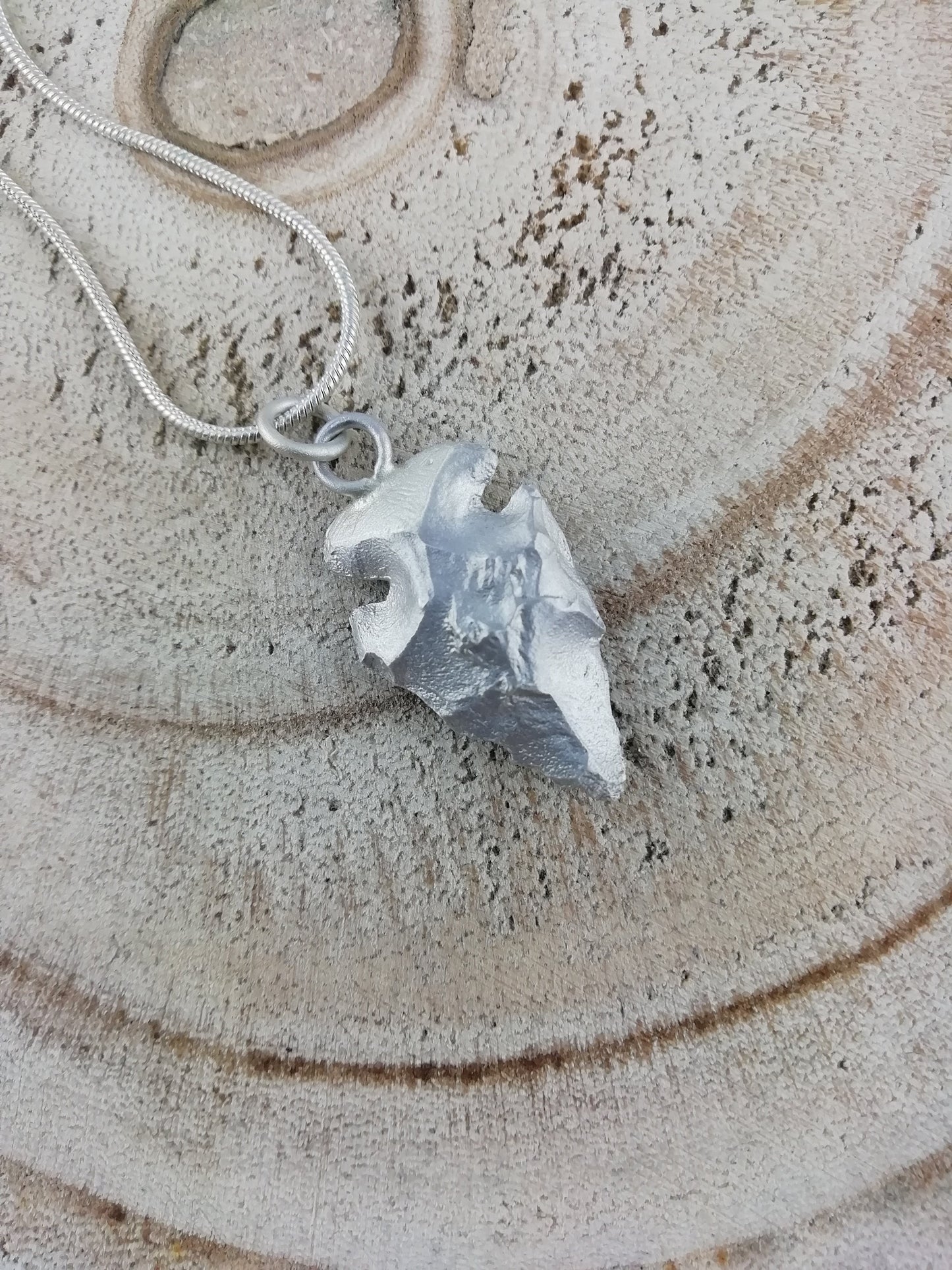 Beautiful necklace with a Stone Age arrowhead made of 925 silver